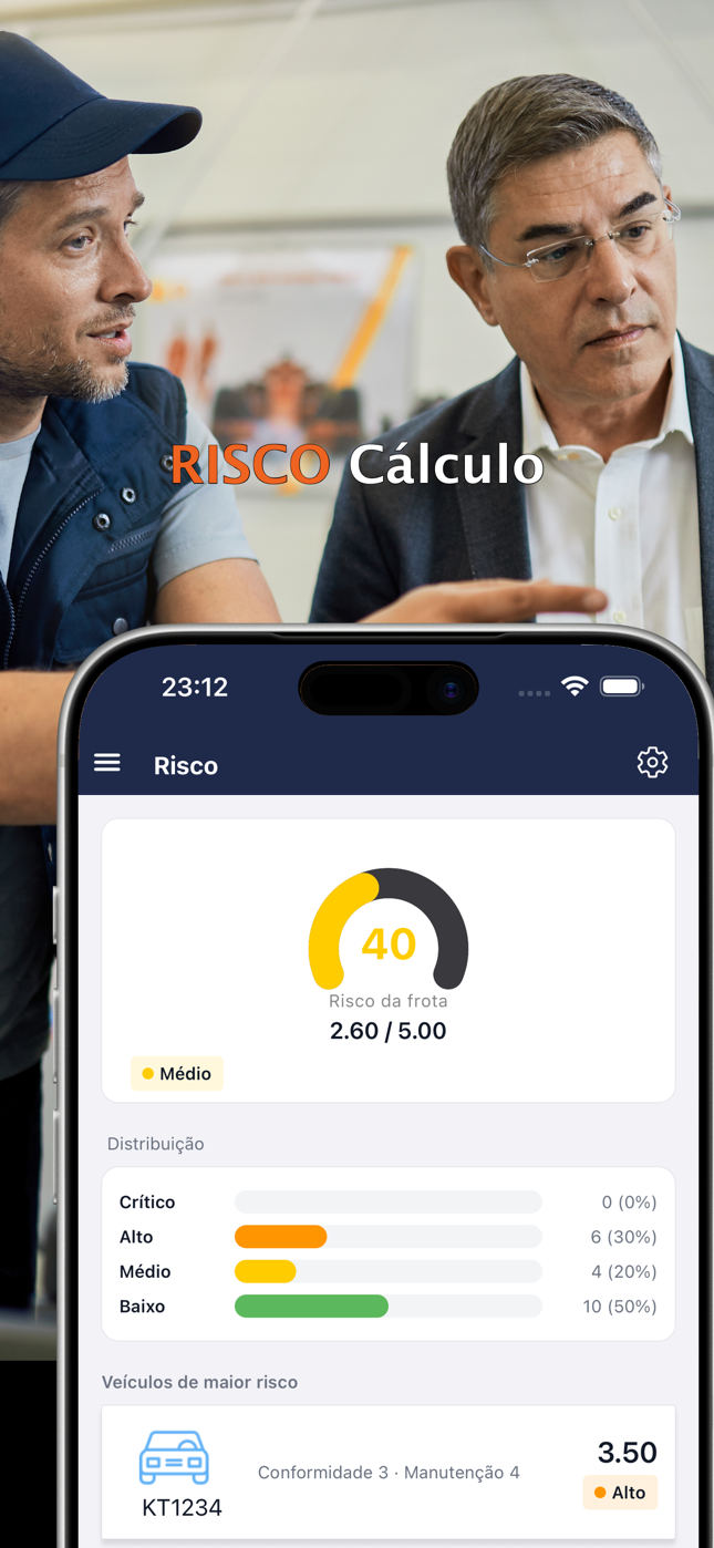 Relatório de risco da frota com distribuição e veículos de maior risco